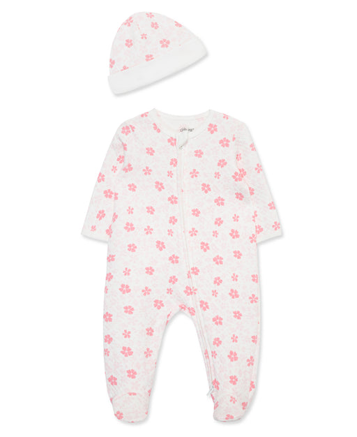 Little Me Petals Quilted Footed Coverall with Hat