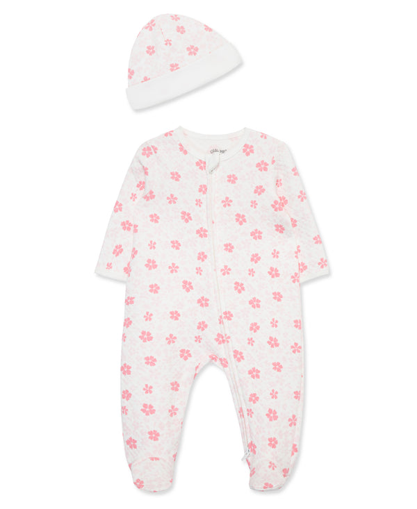 Little Me Petals Quilted Footed Coverall with Hat