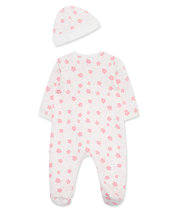 Little Me Petals Quilted Footed Coverall with Hat