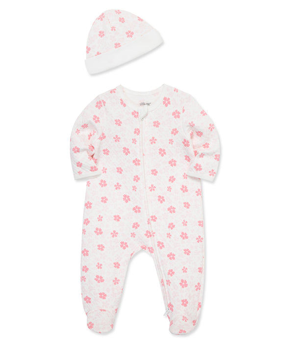 Little Me Petals Quilted Footed Coverall with Hat