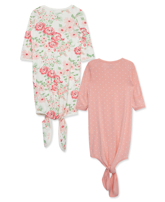 Little Me Lush Floral 2 Pack Knot Gown Set