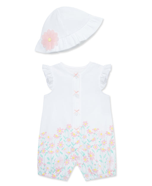 Little Me White Meadow Romper with Hat