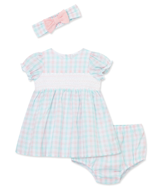 Little Me White/Pink Smocked Dress with Bloomer and Headband