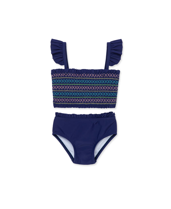 Little Me Blue Smocked 2 Piece Swimsuit