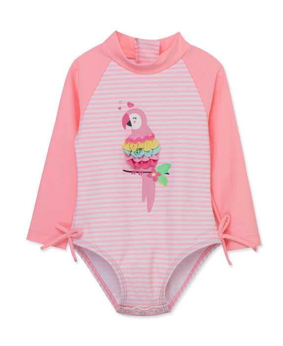 Little Me Pink Parrot Rashguard Swimsuit