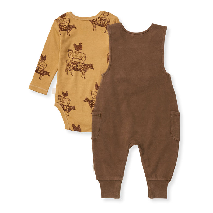 Burt's Bees 2 Piece Farm Animal Knit Overall Set