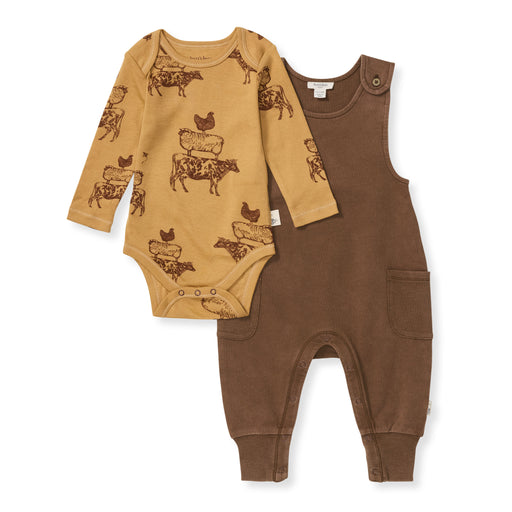 Burt's Bees 2 Piece Farm Animal Knit Overall Set