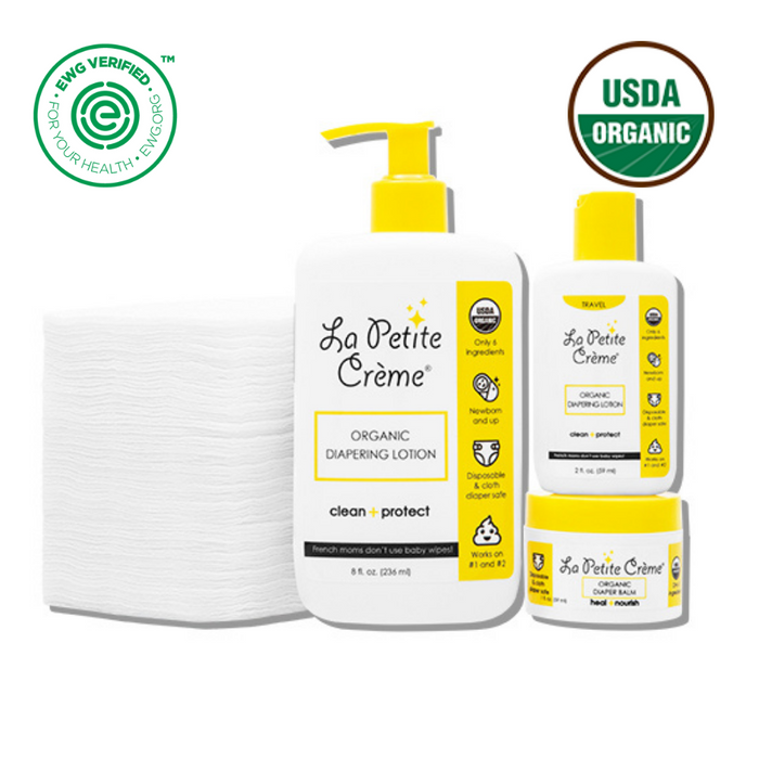 La Petite Creme Organic French Diaper Care Gift Set (with Disposable Cotton Pads)