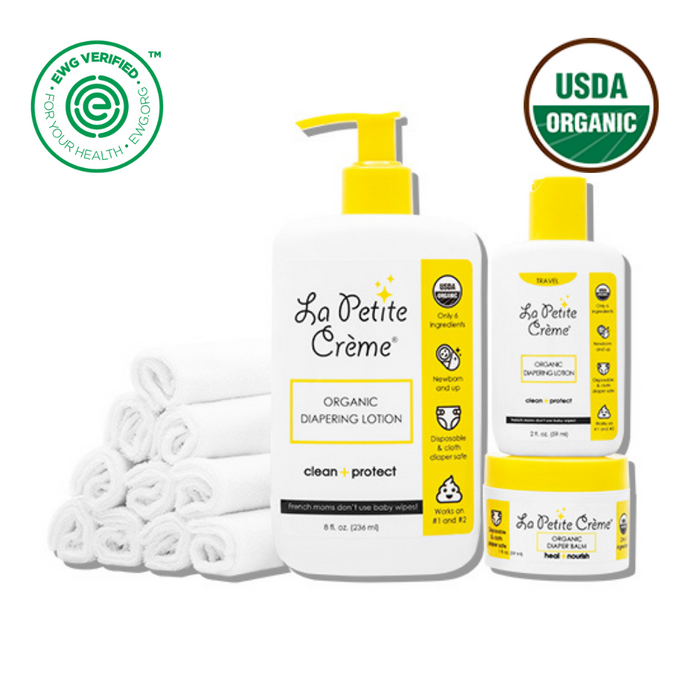 La Petite Creme Organic French Diaper Care Gift Set (with Washable Cloths)