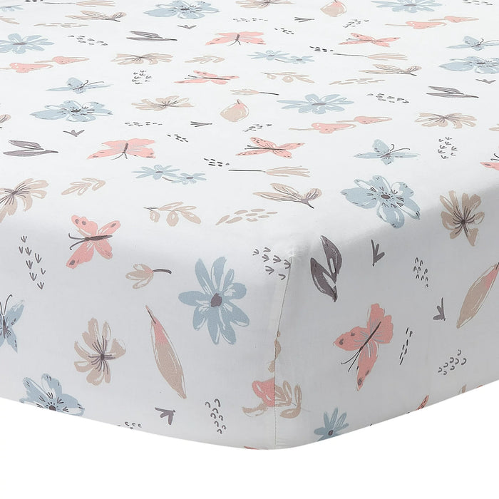 Lambs & Ivy Baby Blooms Watercolor Floral/Butterfly Cotton Fitted Crib Sheet