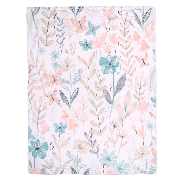 Lambs & Ivy Baby Blooms Watercolor Floral/Butterfly Soft Fleece Baby Blanket