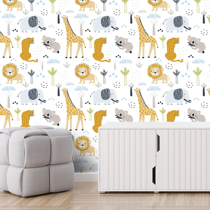 TeepeeJoy Animal Themed Nursery Wallpaper and Kids Room Wallpaper - Living Wild