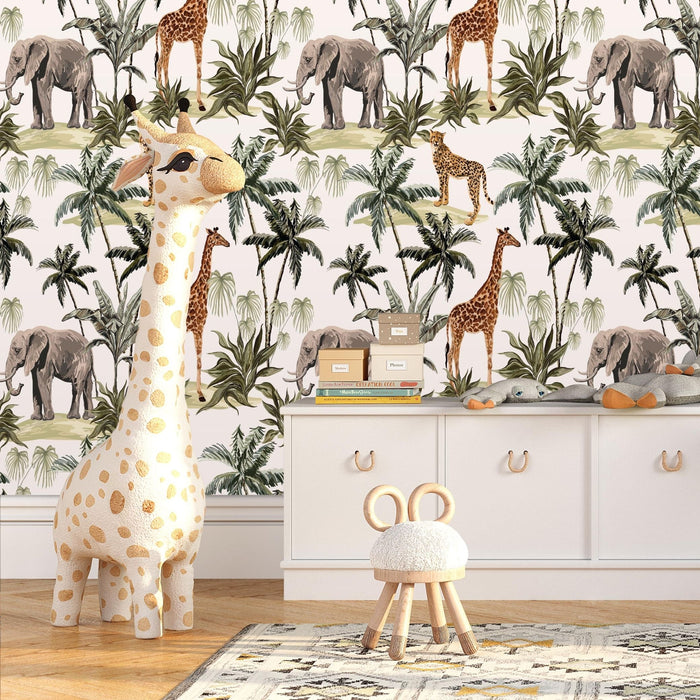 TeepeeJoy Giraffe Themed Wallpaper for Nursery and Kids Rooms - Looking Up