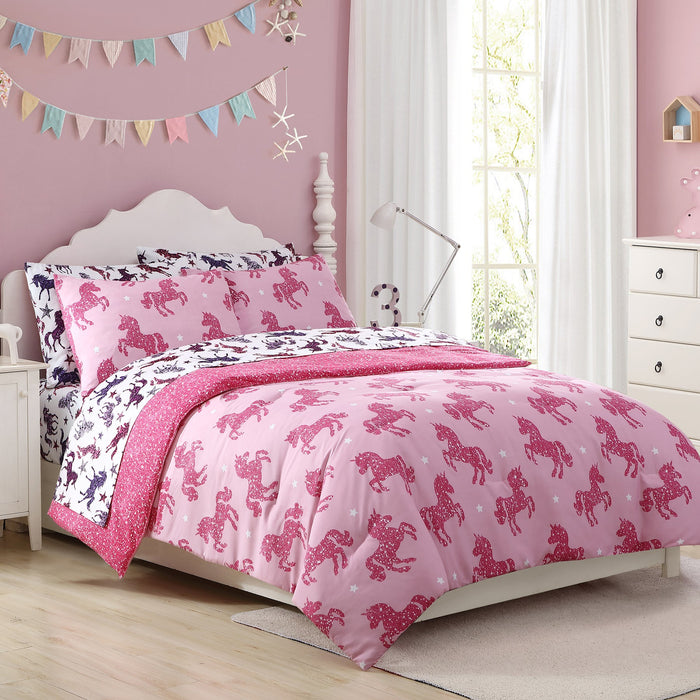 Kute Kids Unicorn Dazzle Pink Toddler Comforter Set