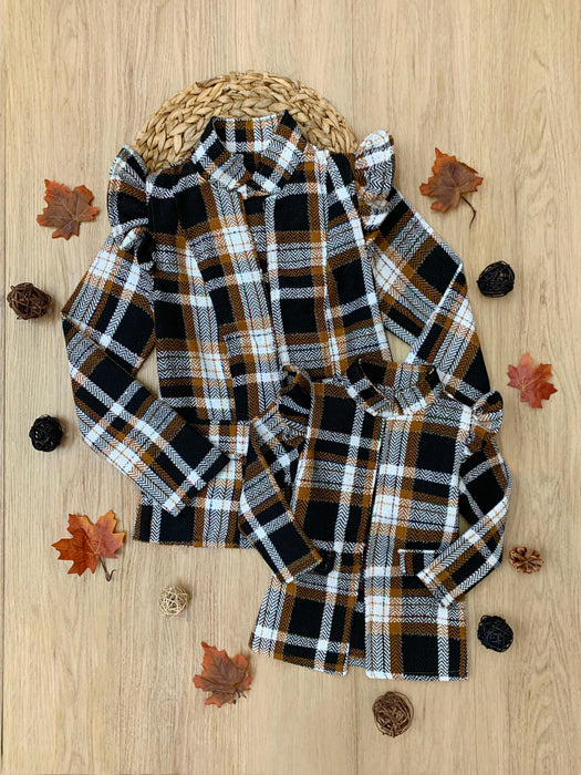 Mia Belle Girls Mommy and Me Plaid Ruffled Bomber Jacket