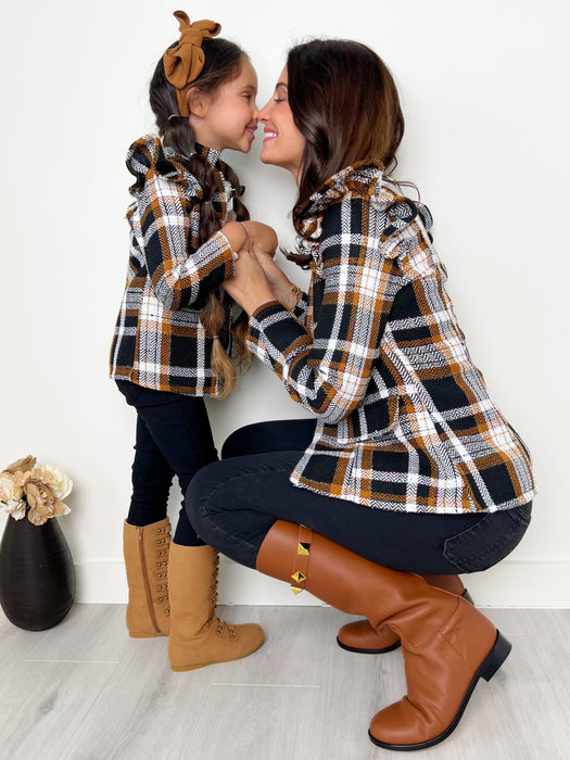 Mia Belle Girls Mommy and Me Plaid Ruffled Bomber Jacket