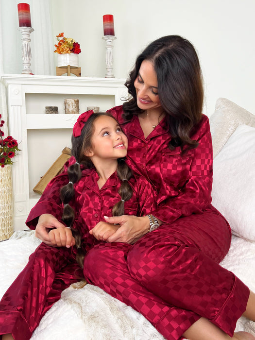 Mia Belle Girls Mommy and Me Checkered Silky Pajamas