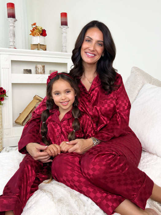 Mia Belle Girls Mommy and Me Checkered Silky Pajamas