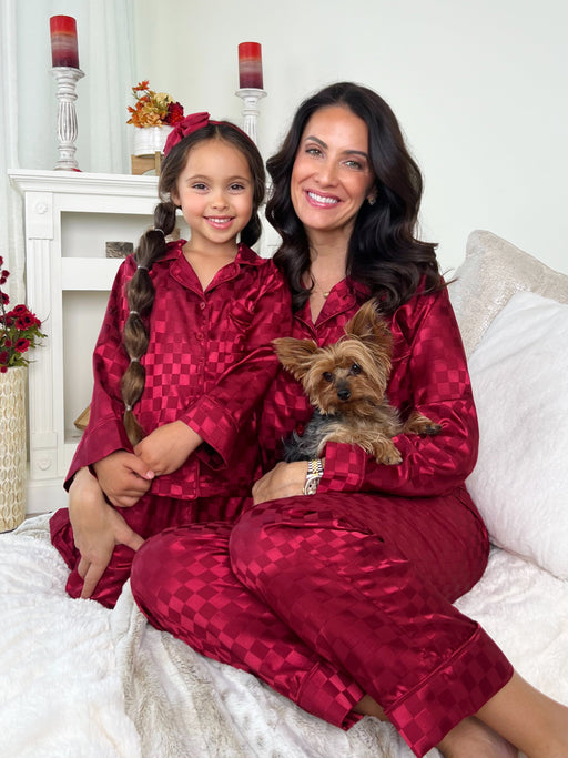 Mia Belle Girls Mommy and Me Checkered Silky Pajamas