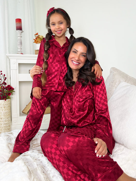 Mia Belle Girls Mommy and Me Checkered Silky Pajamas