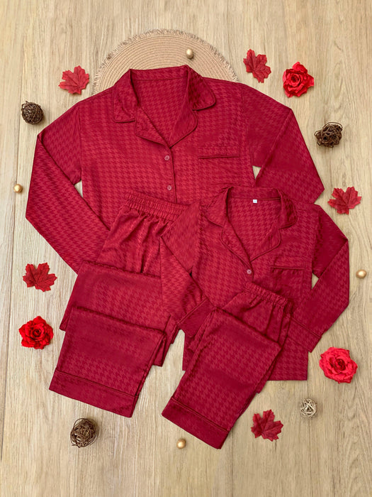 Mia Belle Girls Mommy and Me Red Houndstooth Silk Pajama Set