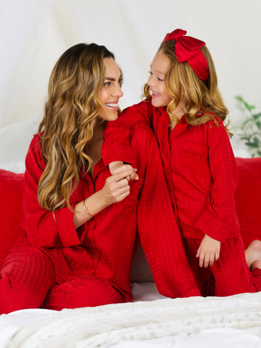 Mia Belle Girls Mommy and Me Red Houndstooth Silk Pajama Set