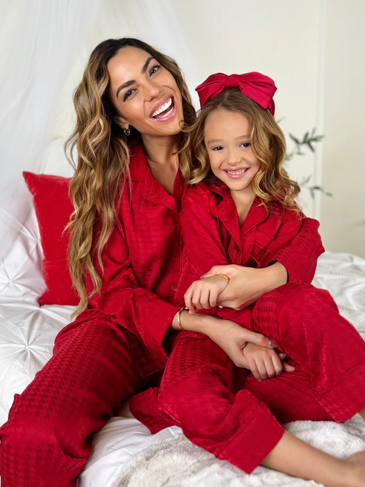 Mia Belle Girls Mommy and Me Red Houndstooth Silk Pajama Set