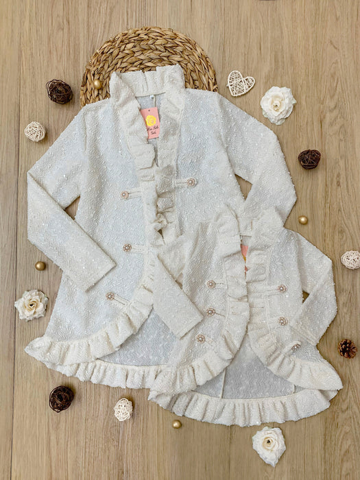 Mia Belle Girls Mommy and Me Classy Duo Ivory Blazer Ruffle Cardigan