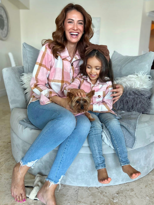 Mia Belle Girls Mommy and Me Blushing Babes Pink Flannel Shirt