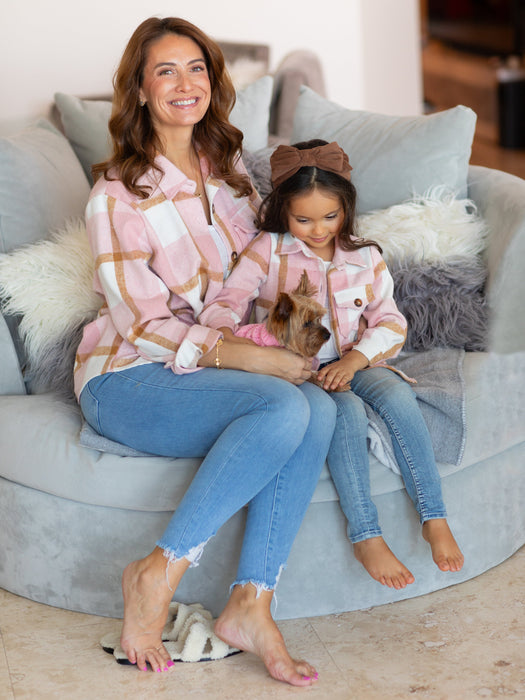 Mia Belle Girls Mommy and Me Blushing Babes Pink Flannel Shirt