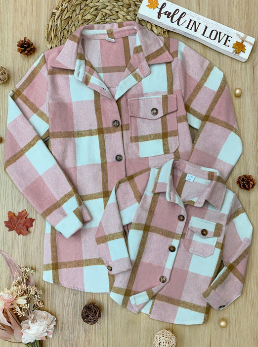 Mia Belle Girls Mommy and Me Blushing Babes Pink Flannel Shirt