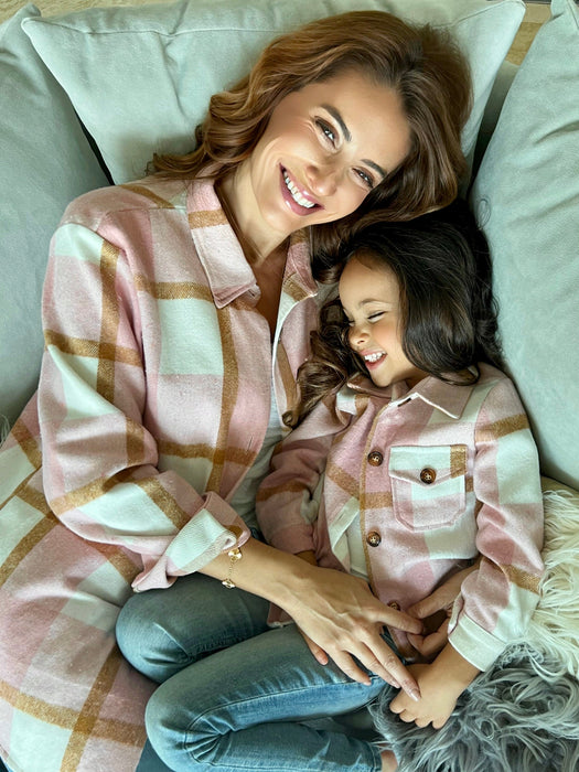 Mia Belle Girls Mommy and Me Blushing Babes Pink Flannel Shirt