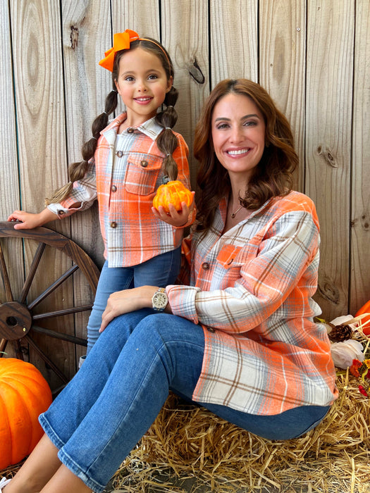 Mia Belle Girls Mommy and Me Pumpkin Spice Orange Flannel Shirt