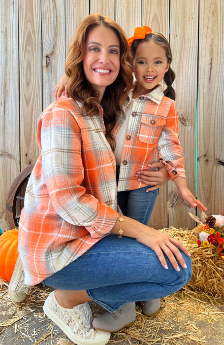 Mia Belle Girls Mommy and Me Pumpkin Spice Orange Flannel Shirt