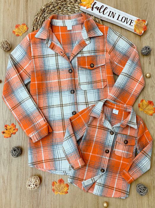 Mia Belle Girls Mommy and Me Pumpkin Spice Orange Flannel Shirt