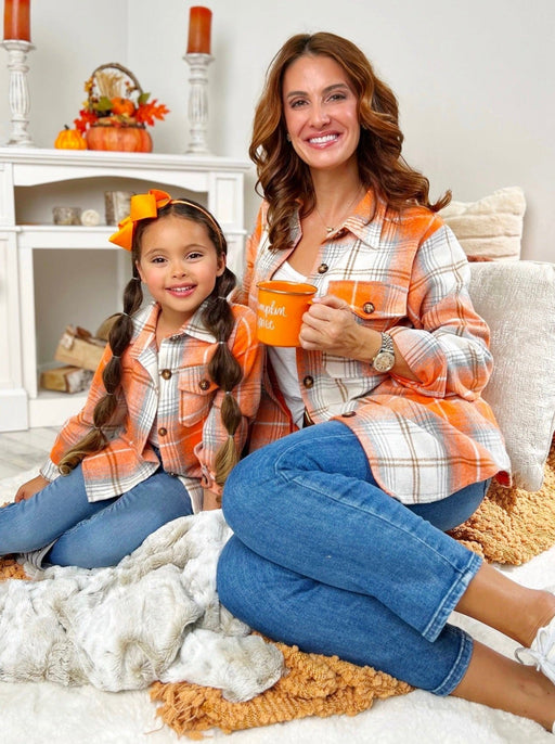 Mia Belle Girls Mommy and Me Pumpkin Spice Orange Flannel Shirt