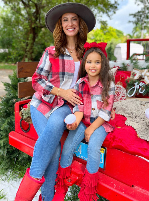 Mia Belle Girls Mommy and Me Perfect Pair Red Flannel Long Sleeve Shirt