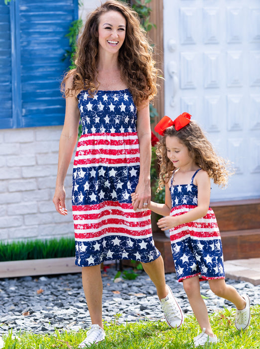Mia Belle Girls Mommy and Me Oh My Stars and Stripes Smocked Sundress