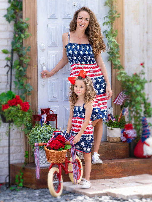 Mia Belle Girls Mommy and Me Oh My Stars and Stripes Smocked Sundress
