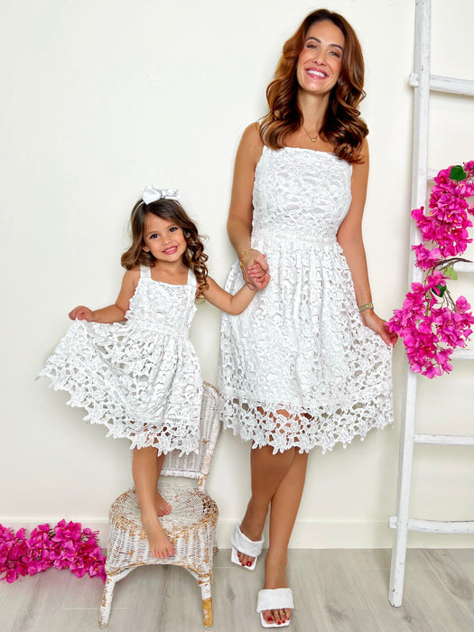 Mia Belle Girls Mommy and Me Lovely In White Eyelet Lace Dress