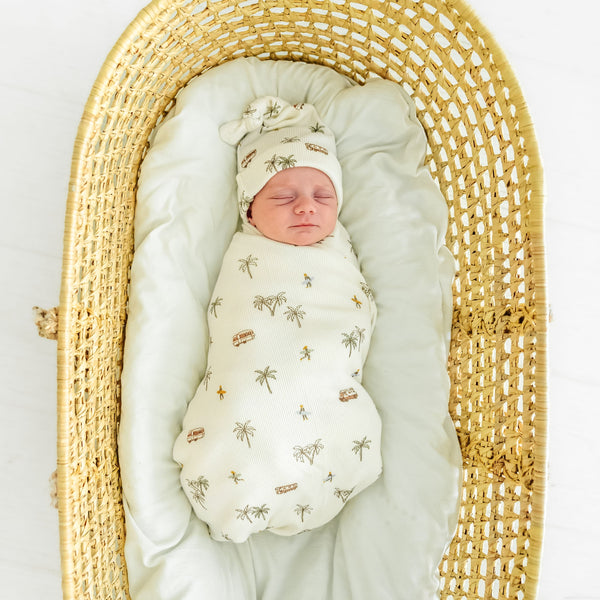 Makemake Organics Organic Baby Swaddle Blanket & Hat - Malibu