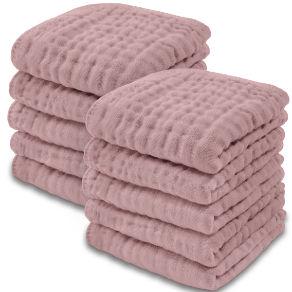 Comfy Cubs Muslin Cotton Baby Washcloths - Mauve