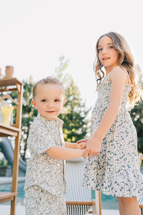 Mebie Baby Blue Floral Linen Dress