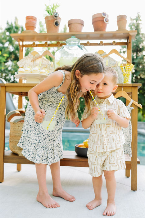 Mebie Baby Blue Floral Linen Dress