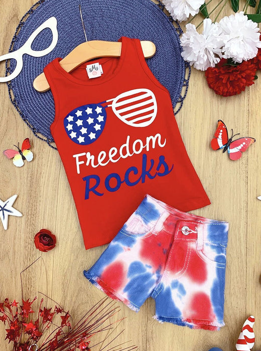 Mia Belle Girls Freedom Rocks Tie Dye Denim Shorts Set