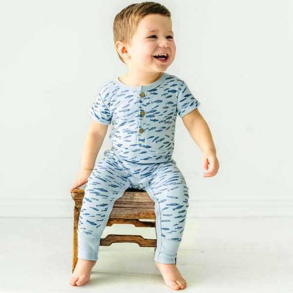 Makemake Organics Organic Baby Short Sleeve Button Romper - Minnow