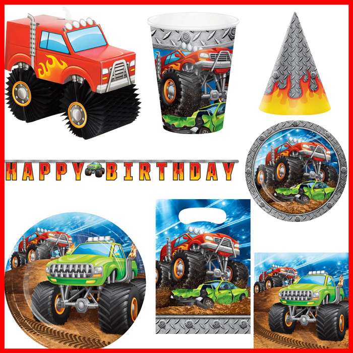 Party Decorations Monster Truck Birthday Kit for 8 (58 Total Items)