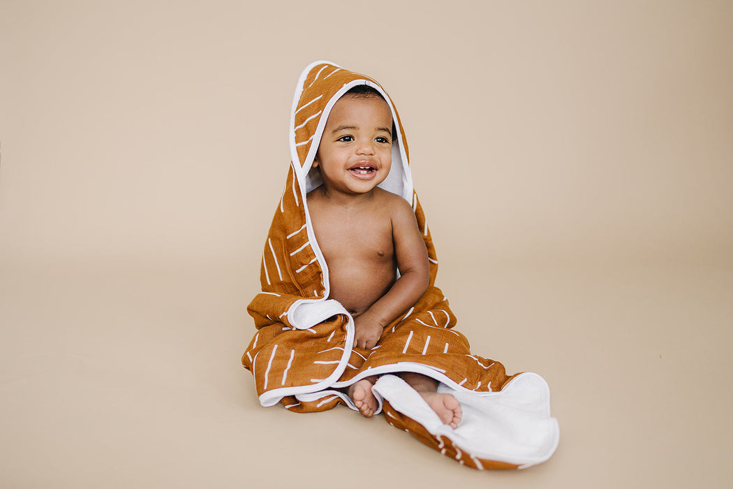 Mebie Baby Mustard Mudcloth Muslin Hooded Towel