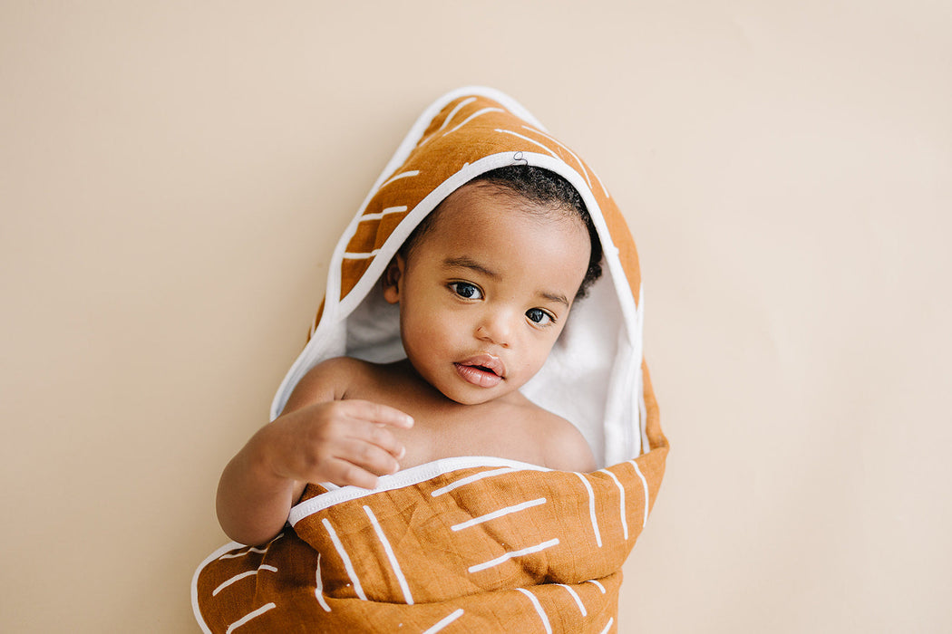 Mebie Baby Mustard Mudcloth Muslin Hooded Towel