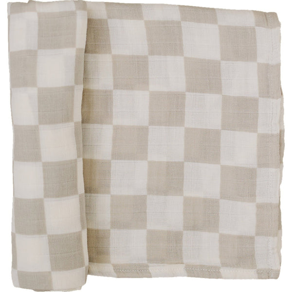 Mebie Baby Taupe Checkered Muslin Swaddle Blanket